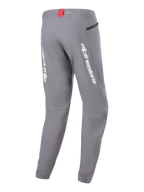 Alpinestars A-Dura Elite Pants, pantaloni da ciclismo MTB, grigio scuro, vista posteriore con marchio Alpinestars bianco sulle gambe, piccola etichetta rossa in vita e tasca con zip, design tecnico per mountain bike