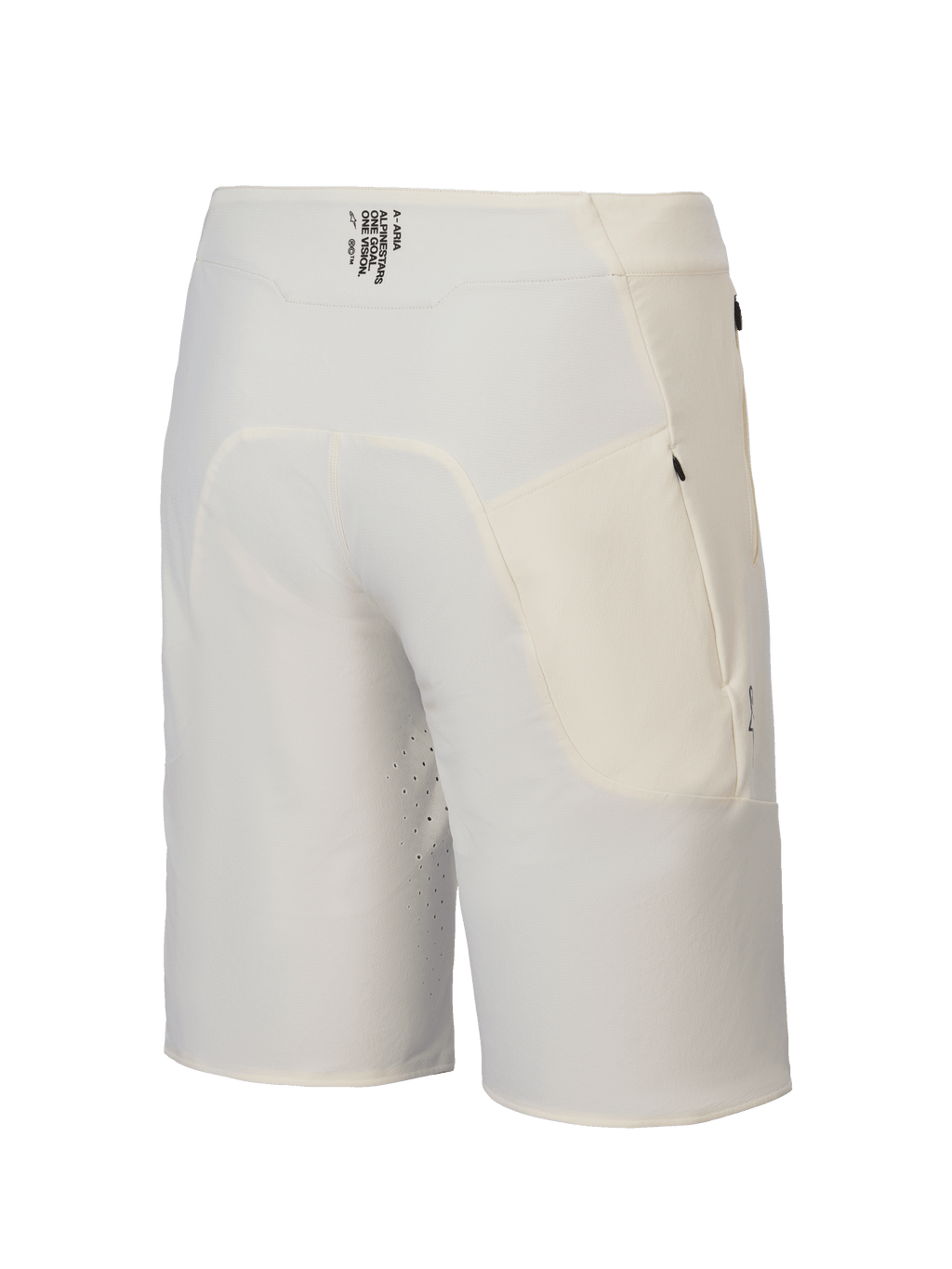 Alpinestars Pantaloncini A-Aria Elite, pantaloncini MTB da uomo color ecru, vista posteriore con fascia in vita traspirante con marchio e tasche con zip