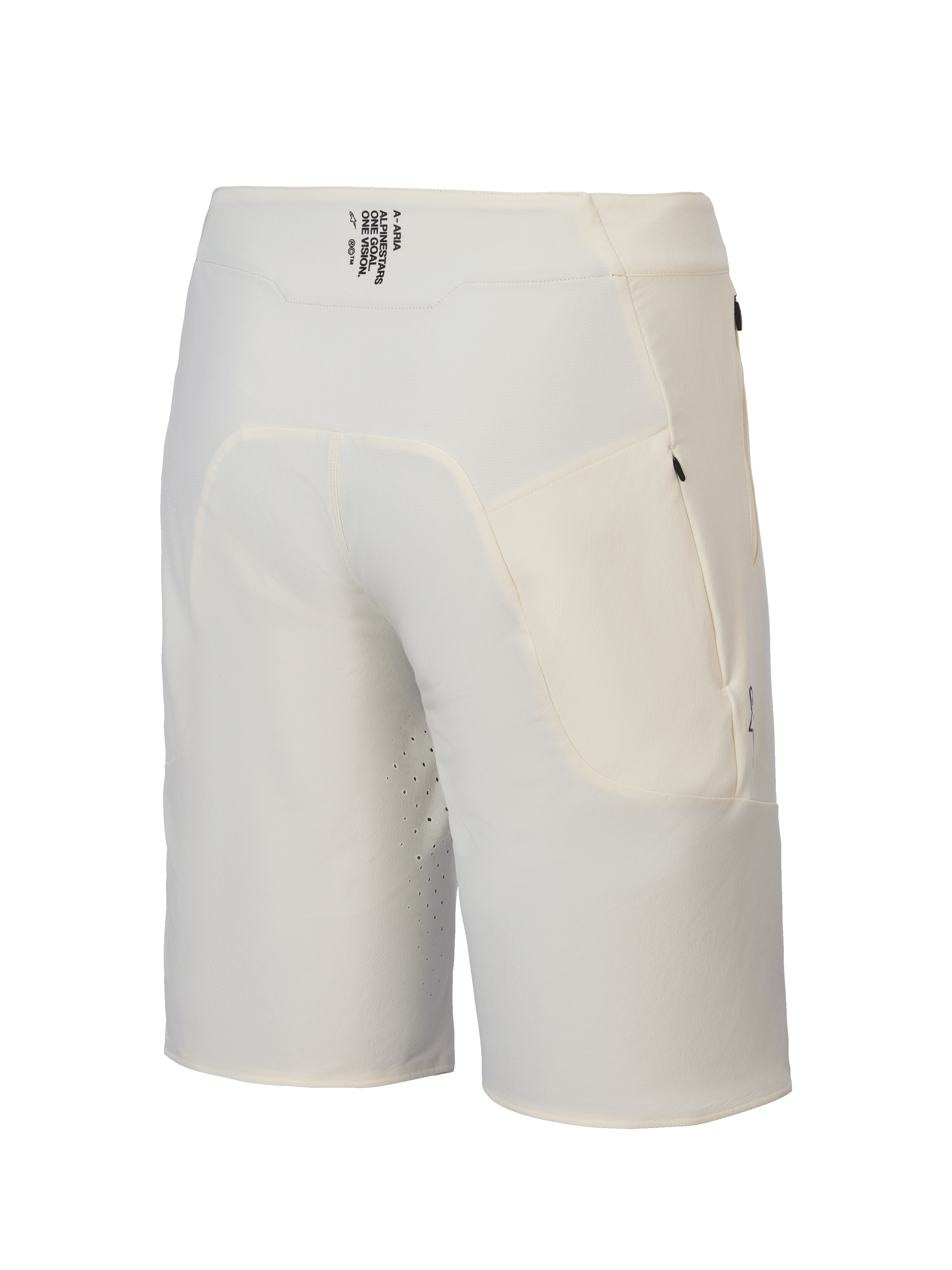 Alpinestars Pantaloncini A-Aria Elite, pantaloncini MTB da uomo color ecru, vista posteriore con fascia in vita traspirante con marchio e tasche con zip
