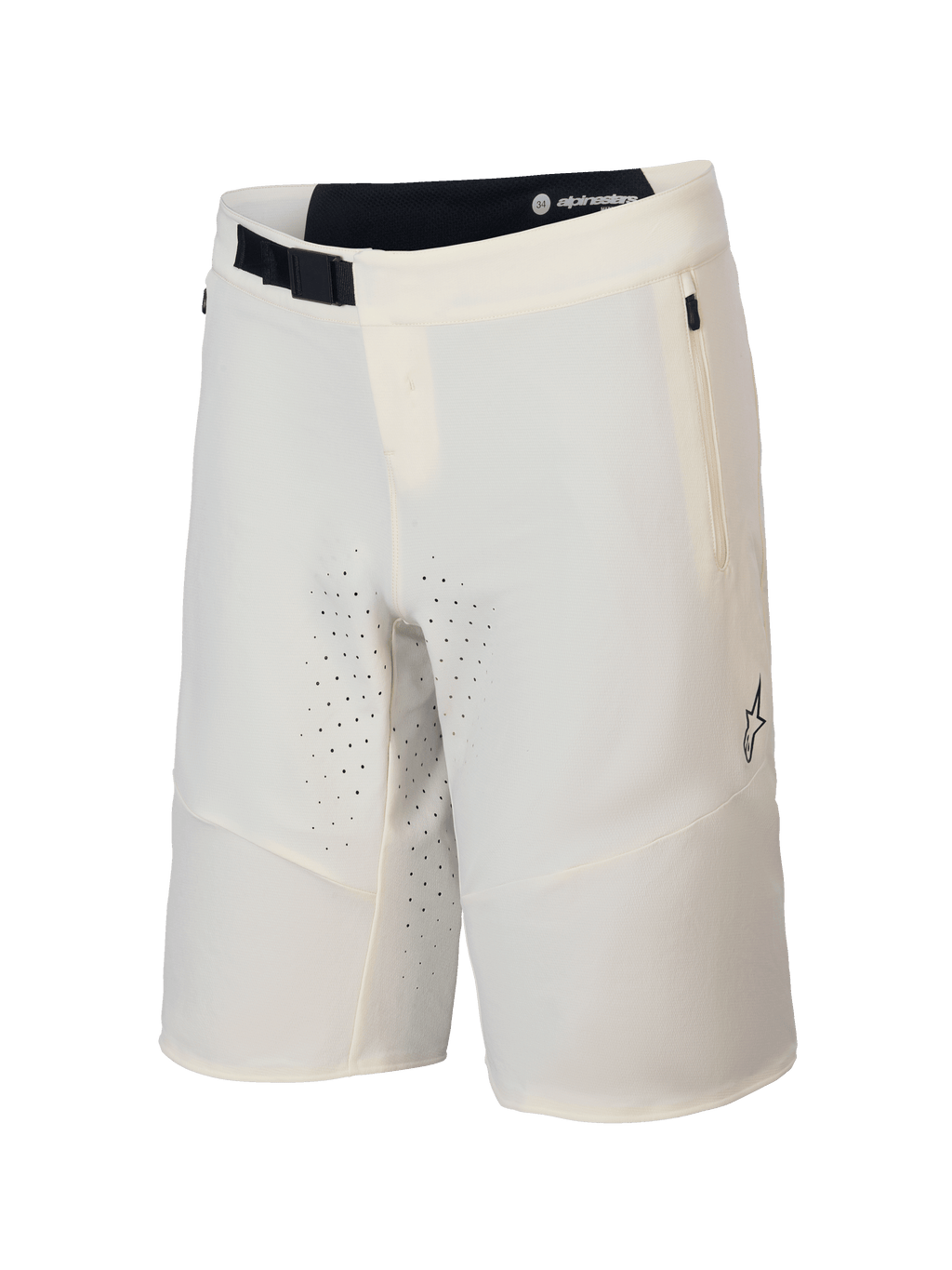Alpinestars Pantaloncini A-Aria Elite, pantaloncini da mountain bike per uomo, color écru, tessuto riciclato elasticizzato in 4 direzioni con chiusura a fibbia magnetica e tasche con zip