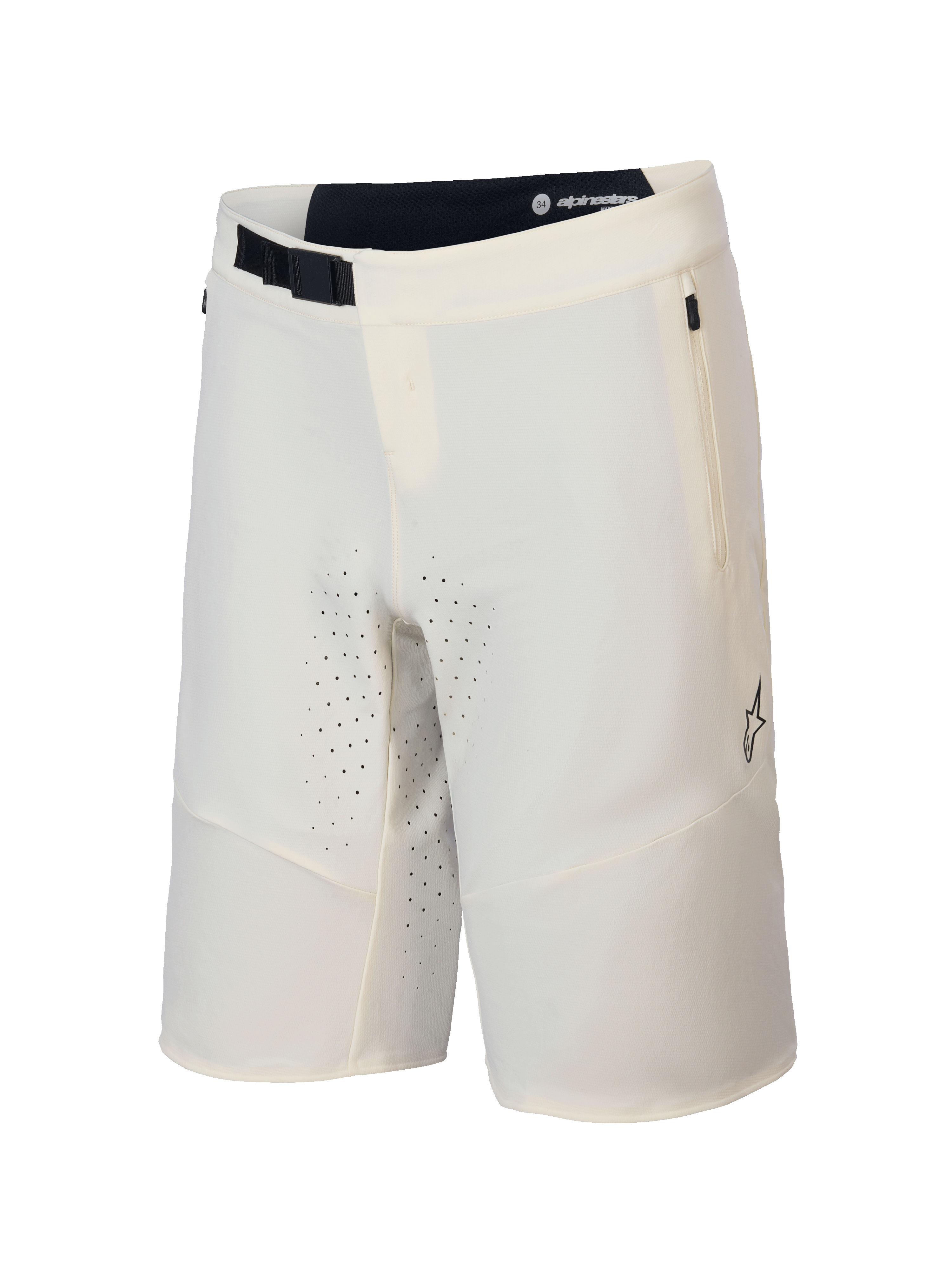 Alpinestars Pantaloncini A-Aria Elite, pantaloncini da mountain bike per uomo, color écru, tessuto riciclato elasticizzato in 4 direzioni con chiusura a fibbia magnetica e tasche con zip