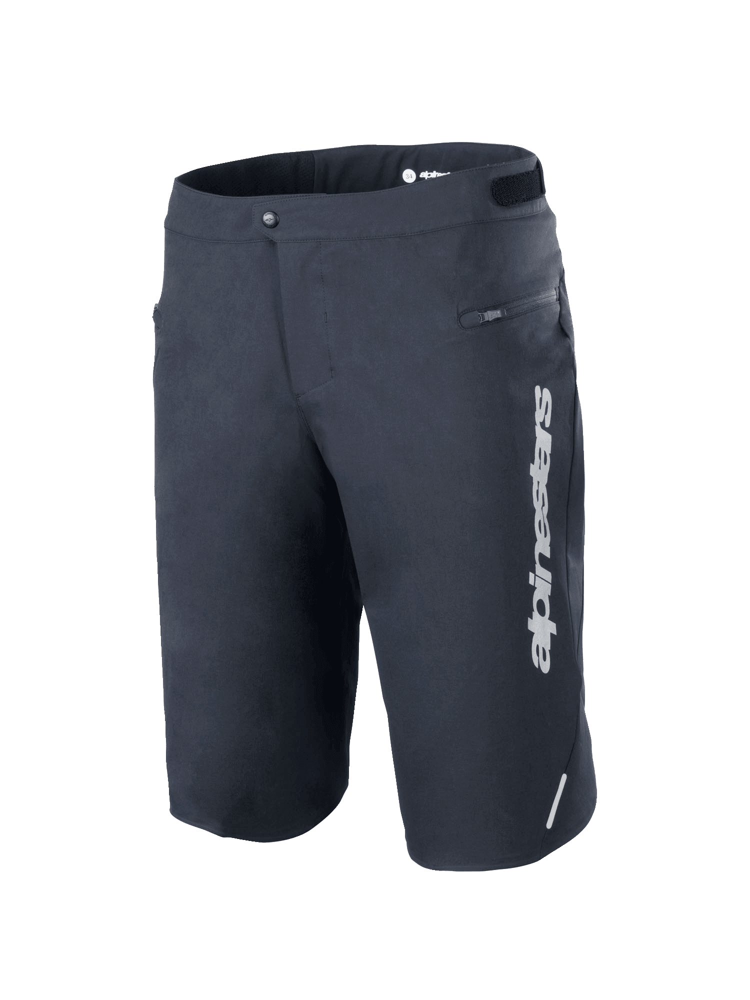 Pantaloncini Alpinestars A-Dura Elite, pantaloncini da mountain bike, nero, con logo Alpinestars bianco verticale sulla gamba sinistra, tasca laterale con zip, chiusura frontale a scatto con regolatori in vita a gancio e asola, dettaglio riflettente, resistente tessuto Cordura elasticizzato in 4 direzioni per ciclismo fuoristrada