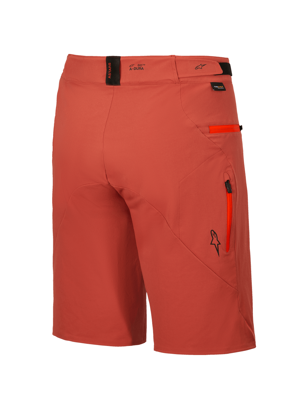 Alpinestars Pantaloncini A-Dura Elite, pantaloncini MTB da uomo in arancione scuro, tasche con zip e cintura regolabile vista posteriore