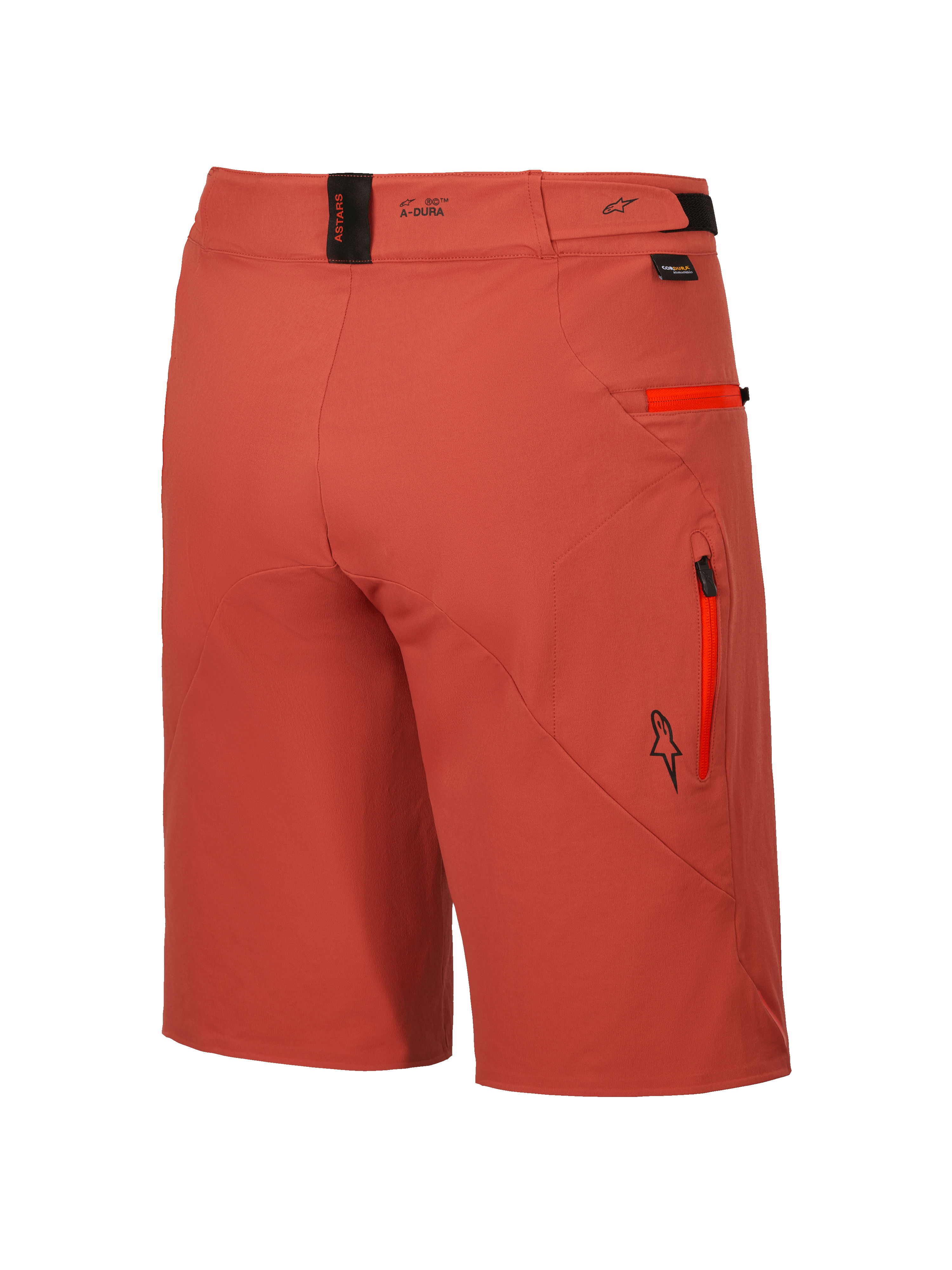 Alpinestars Pantaloncini A-Dura Elite, pantaloncini MTB da uomo in arancione scuro, tasche con zip e cintura regolabile vista posteriore