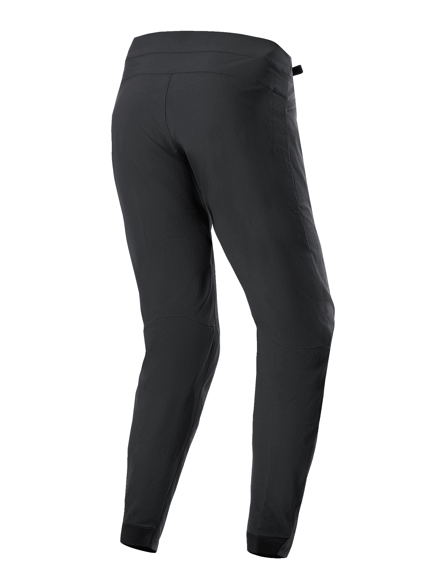 Alpinestars A-Dura Pants, pantaloni da ciclismo neri, vista posteriore, con gambe affusolate e polsini elasticizzati, resistente tessuto elasticizzato in 2 direzioni per mountain bike