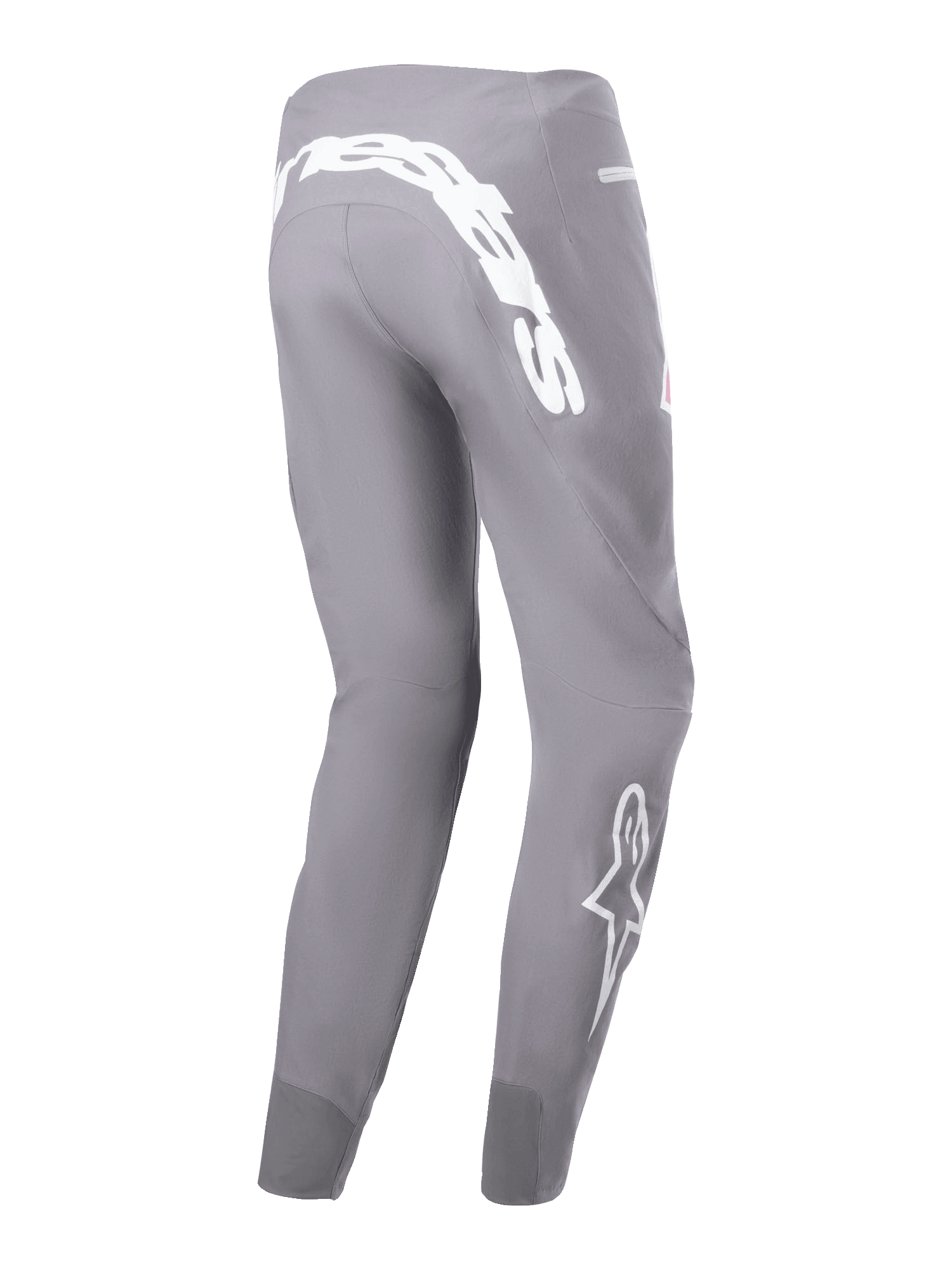 Alpinestars A-Supra Race Pants, pantaloni da gara MTB, grigio scuro, con grande logo testuale bianco sul carré posteriore e logo a stella bianco sulla parte inferiore della gamba, vestibilità performante affusolata con tessuto elasticizzato a 4 vie, abbigliamento da ciclismo off-road resistente