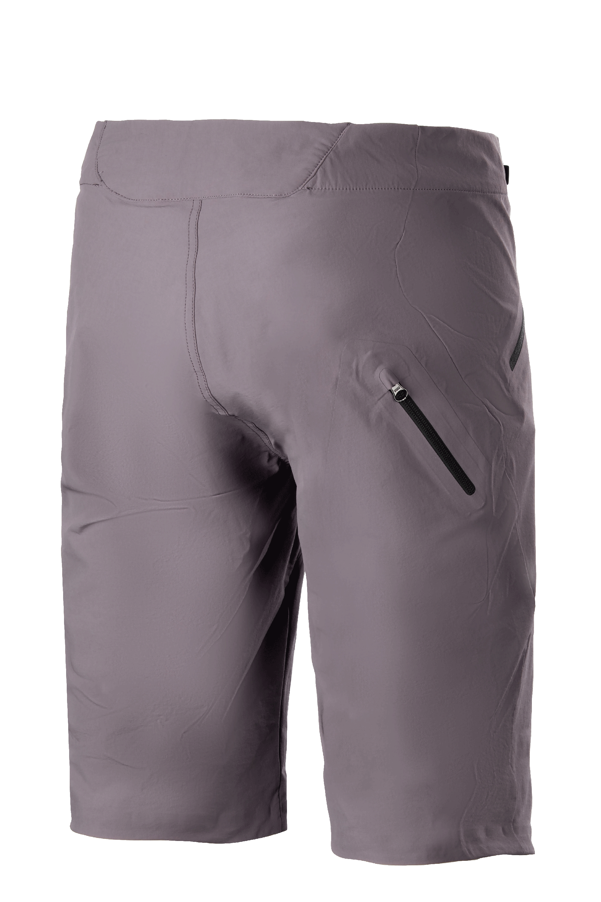 Alpinestars Drop Algorithm Shorts, pantaloncini da mountain bike, grigio Sparrow, vista posteriore che evidenzia la tasca termosaldata sulla gamba con zip e la costruzione in tessuto elasticizzato resistente per la guida MTB off-road