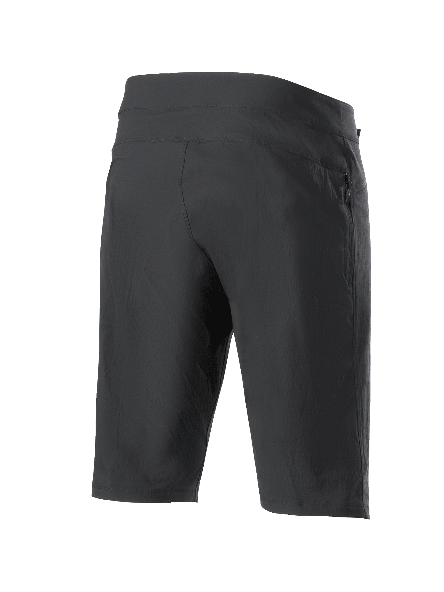 Alpinestars A-Dura Shorts, pantaloncini da mountain bike, nero, vista posteriore con tasca con zip e tessuto elasticizzato testurizzato, progettati per MTB e ciclismo fuoristrada