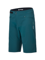 Pantaloncini Alpinestars A-Dura, pantaloncini da mountain bike, verde pino scuro, con tasche con zip, chiusura frontale a doppio scatto, regolatore laterale in vita e logo Alpinestars bianco sulla gamba sinistra, design resistente per il ciclismo MTB