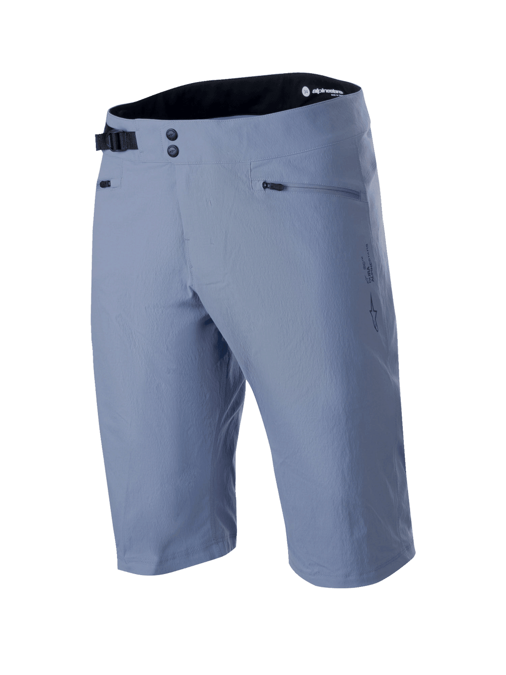 Alpinestars A-Dura Shorts, pantaloncini da mountain bike, Infinity Blue, con chiusura frontale a doppio scatto, fibbia laterale regolabile nera, tasche con cerniera e tessuto testurizzato elasticizzato in 2 direzioni, abbigliamento tecnico da MTB