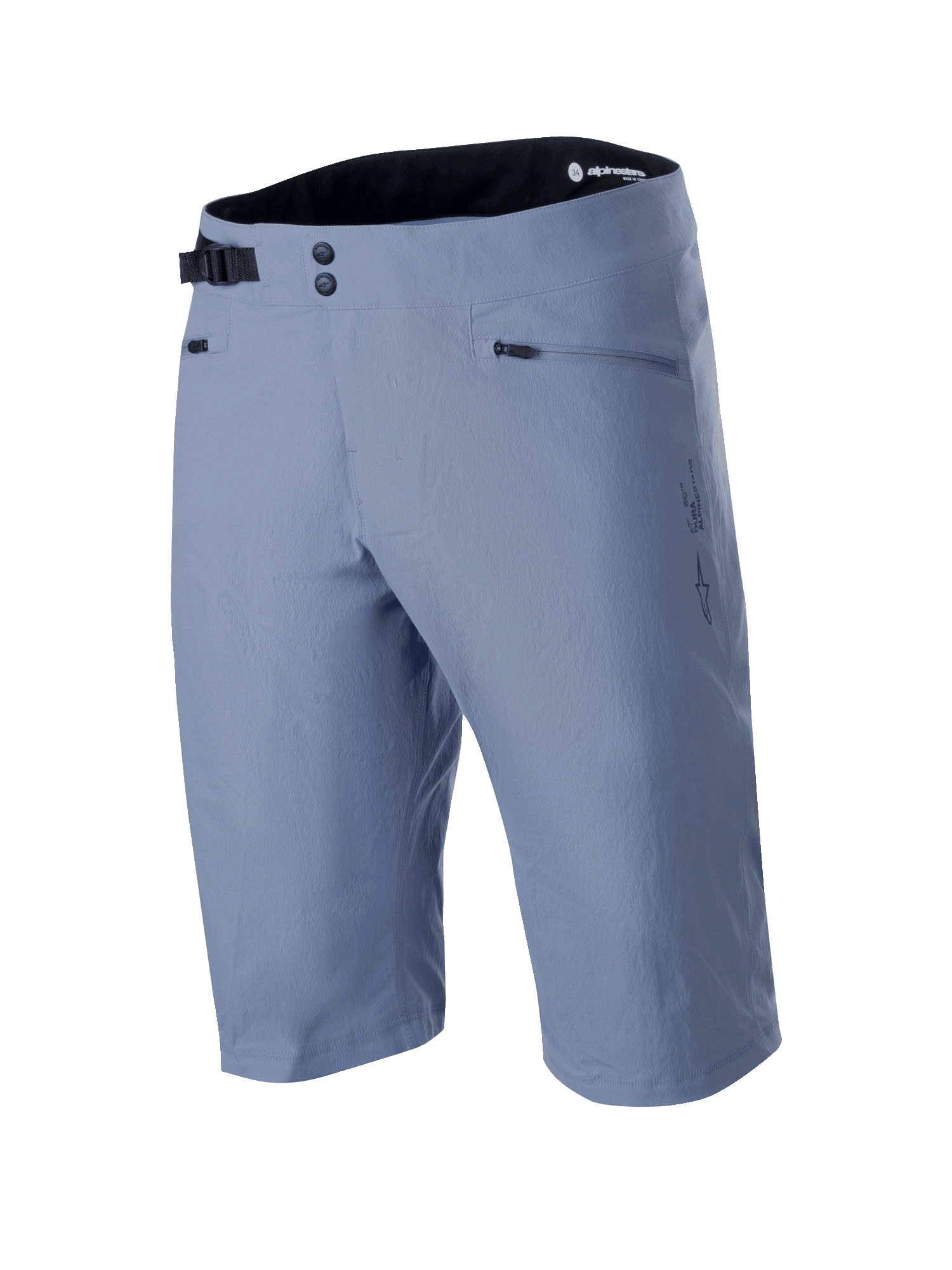 Alpinestars A-Dura Shorts, pantaloncini da mountain bike, Infinity Blue, con chiusura frontale a doppio scatto, fibbia laterale regolabile nera, tasche con cerniera e tessuto testurizzato elasticizzato in 2 direzioni, abbigliamento tecnico da MTB