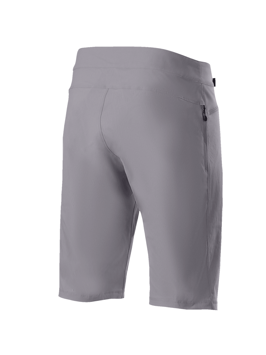 Alpinestars Pantaloncini A-Dura, shorts da mountain bike, grigio scuro, vista posteriore di tre quarti che mostra il resistente tessuto elasticizzato in due direzioni e la tasca laterale con zip, abbigliamento tecnico da ciclismo