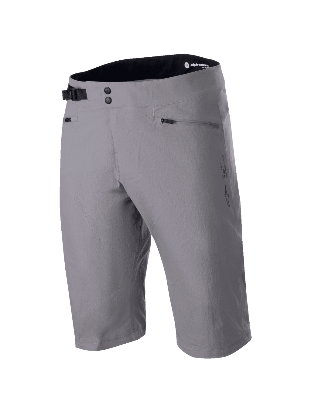 Alpinestars A-Dura Shorts, pantaloncini da MTB, grigio scuro, design al ginocchio con chiusura in vita a doppio scatto e regolazione laterale, tasche con zip, tessuto tecnico elasticizzato in 2 direzioni per mountain bike