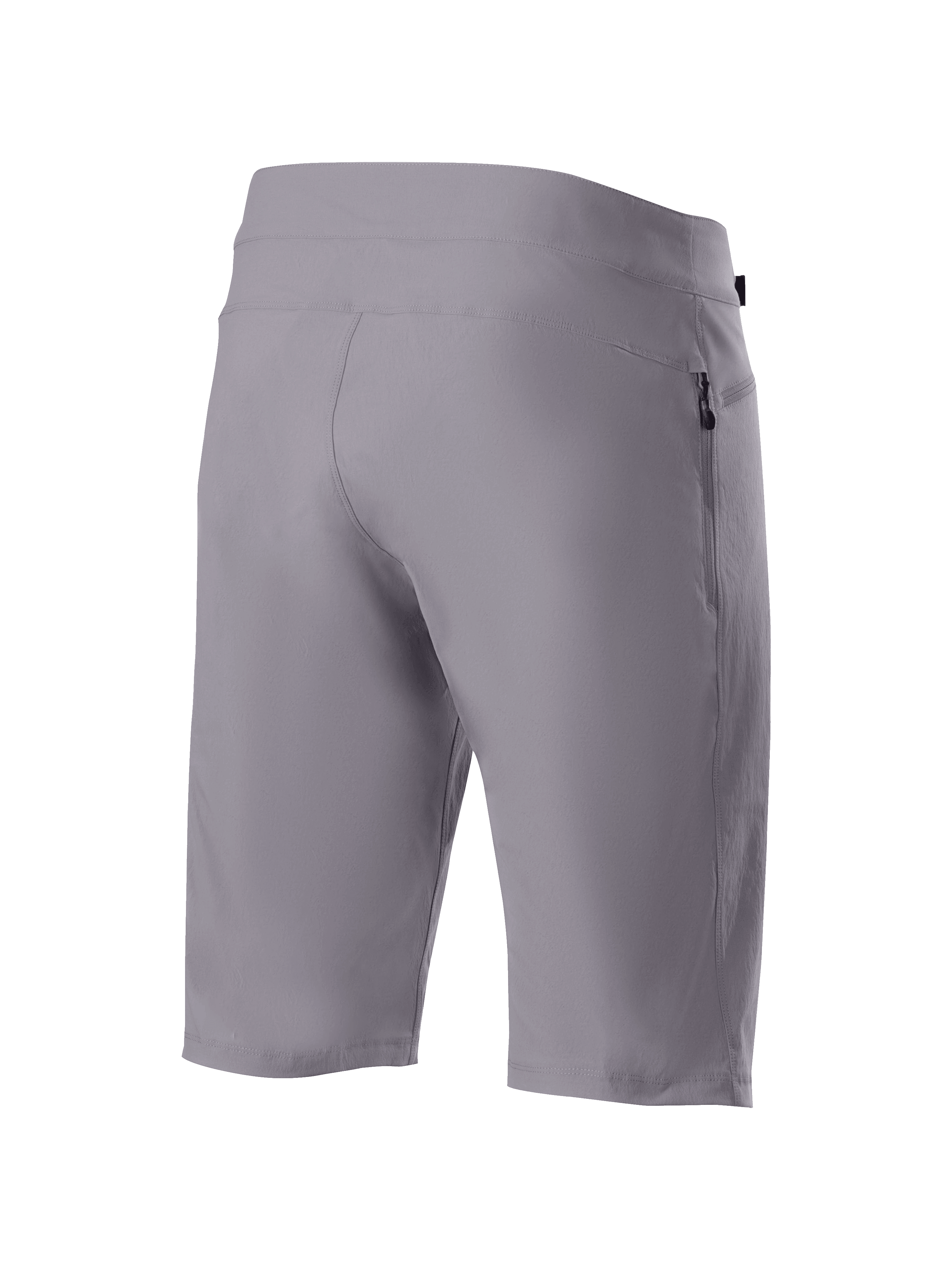 Alpinestars A-Dura Liner Shorts, pantaloncini da mountain bike grigio scuro, vista posteriore caratterizzata da resistente tessuto elasticizzato in 2 direzioni e una tasca laterale verticale con zip, abbigliamento funzionale per ciclismo MTB