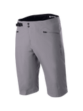 Pantaloncini Alpinestars A-Dura Liner, shorts da mountain bike MTB grigio scuro, chiusura anteriore a doppio bottone a pressione con fibbia laterale regolabile, tasche con zip, tessuto tecnico resistente elasticizzato in 2 direzioni, logo Astars laterale, interno vita nero