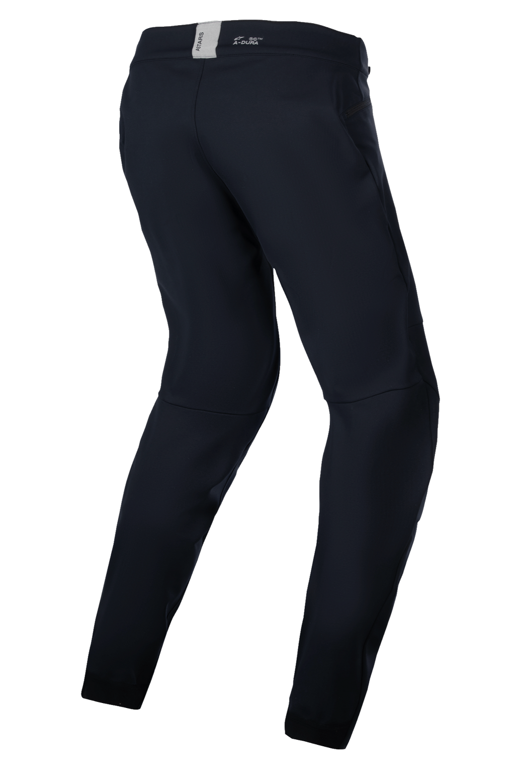 Alpinestars Stella A-Dura Thermal Pants, pantaloni da MTB da donna, nero, abbigliamento tecnico outdoor per il freddo, vista posteriore a tre quarti che evidenzia la vestibilità ergonomica pre-curvata e la fascia in vita posteriore con marchio ASTARS.