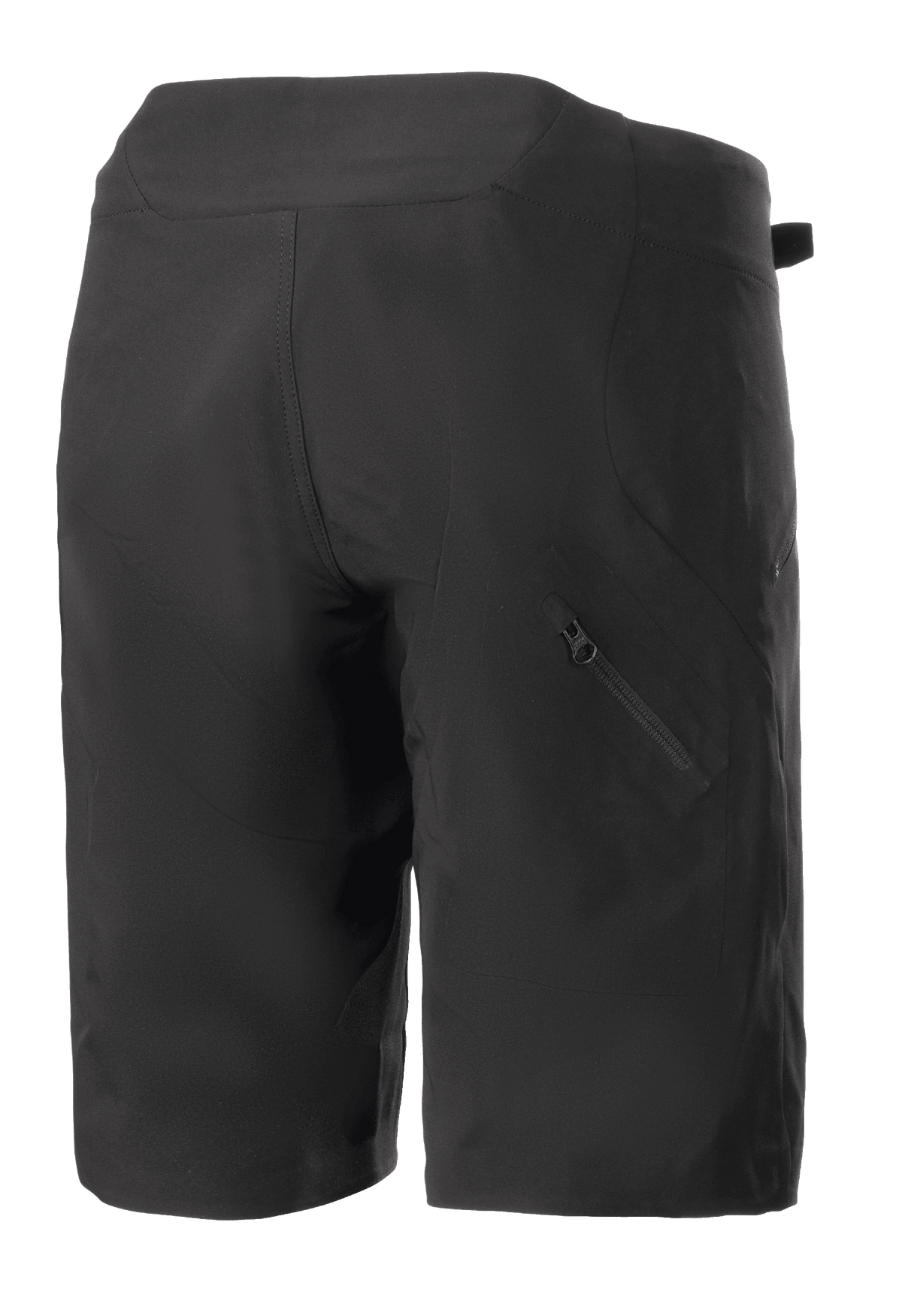 Alpinestars Stella Drop Algorithm Shorts da donna, nero, pantaloncini da mountain bike, vista posteriore che mostra i pannelli tecnici e la tasca diagonale con zip sulla gamba destra, design leggero e resistente per il ciclismo fuoristrada