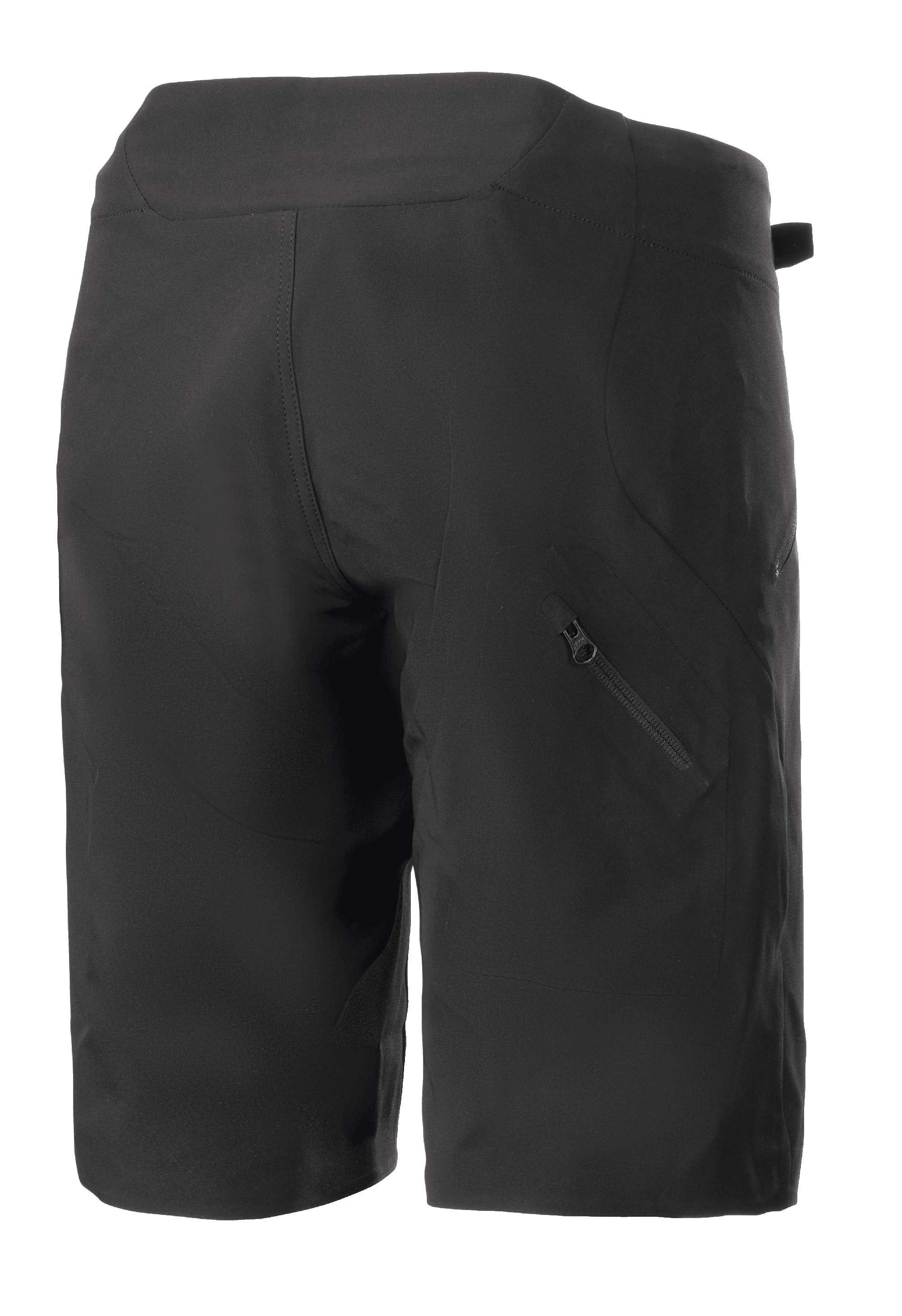 Alpinestars Stella Drop Algorithm Shorts da donna, nero, pantaloncini da mountain bike, vista posteriore che mostra i pannelli tecnici e la tasca diagonale con zip sulla gamba destra, design leggero e resistente per il ciclismo fuoristrada