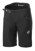 Alpinestars Stella Drop Algorithm Shorts da donna, pantaloncini da mountain bike, nero, con chiusura a cricchetto in vita, tasche anteriori con zip, cuciture interne perforate al laser per la ventilazione, tessuto tecnico leggero con logo Alpinestars sulla gamba