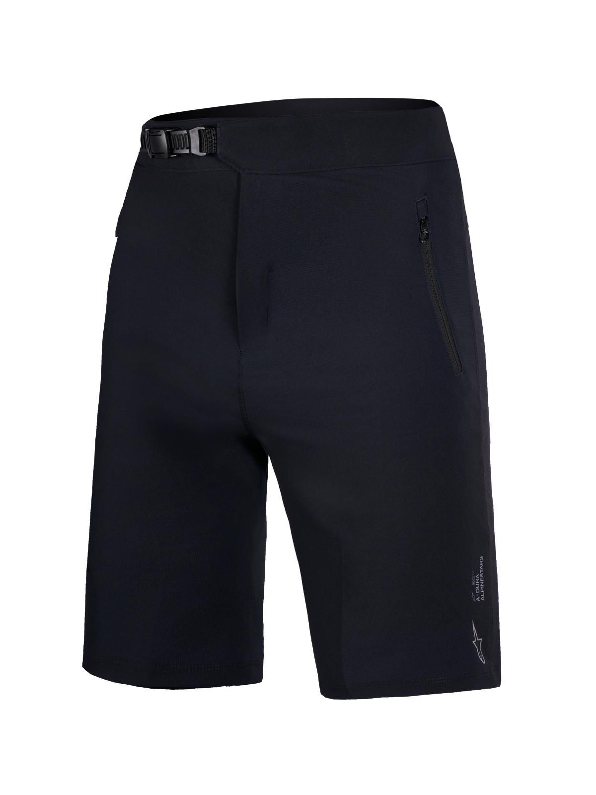 Alpinestars Youth A-Dura Ride Shorts neri, pantaloncini MTB con chiusura a cricchetto e tasche con zip, resistenti.