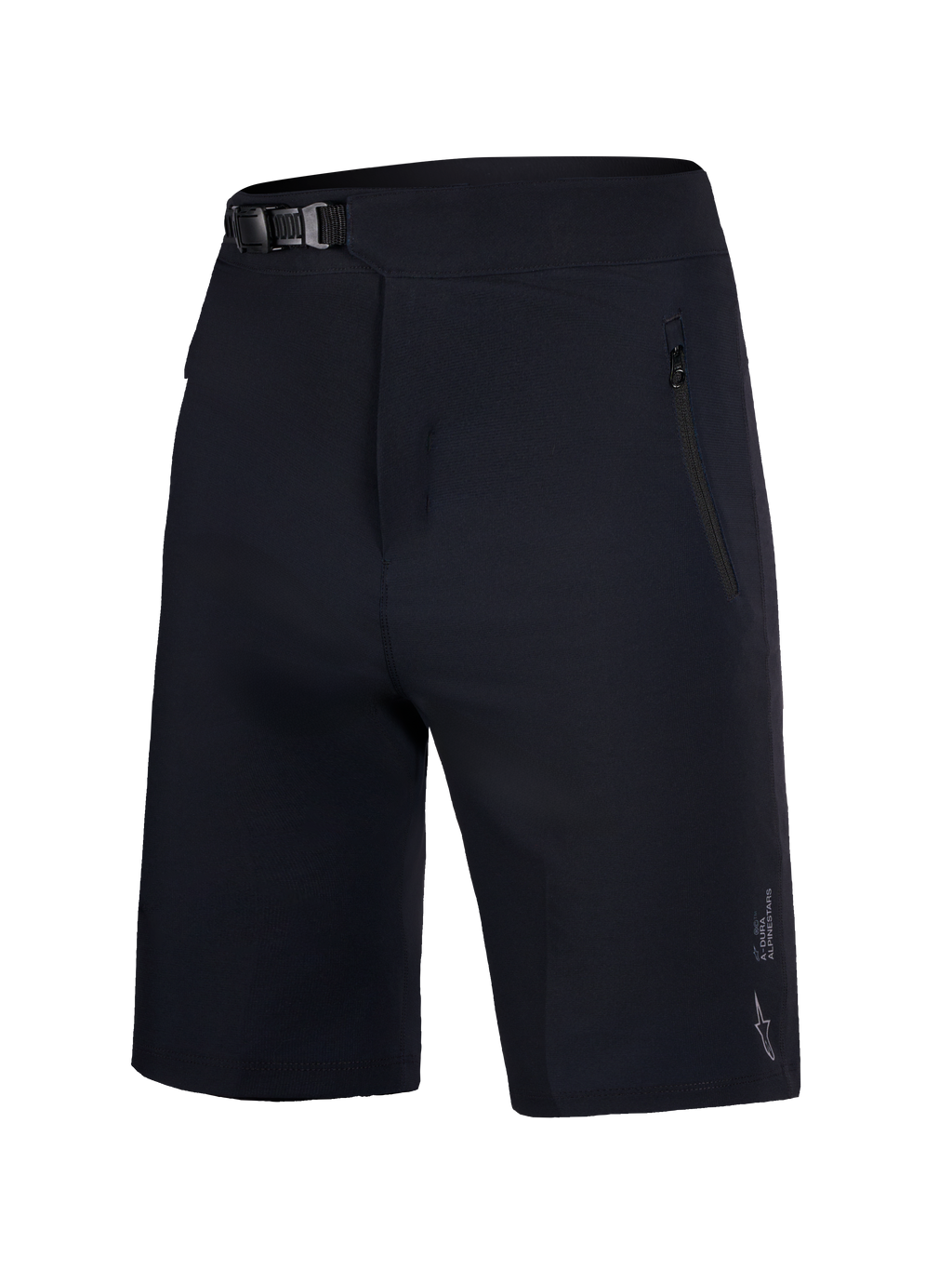Alpinestars Youth A-Dura Ride Shorts neri, pantaloncini MTB con chiusura a cricchetto e tasche con zip, resistenti.