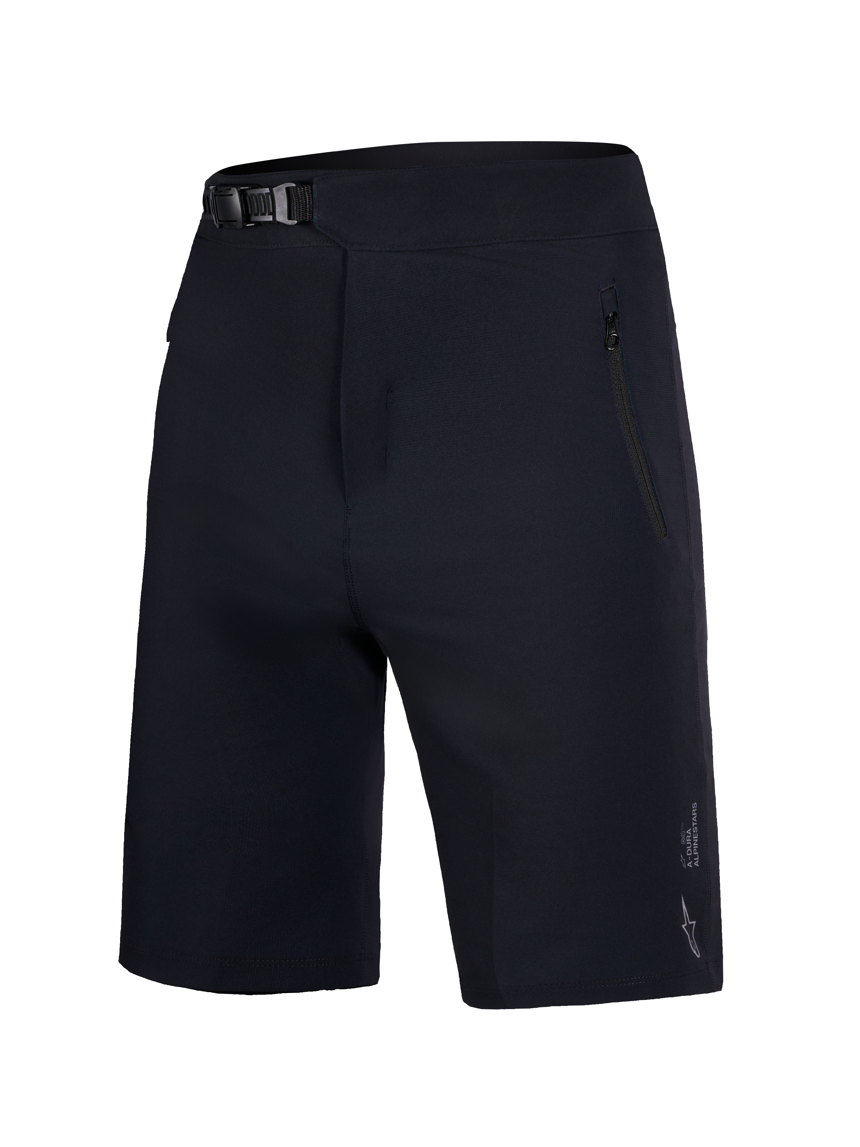 Alpinestars Youth A-Dura Ride Shorts neri, pantaloncini MTB con chiusura a cricchetto e tasche con zip, resistenti.