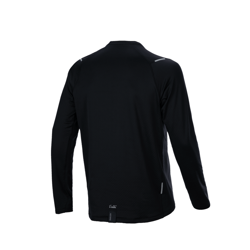 Maglia termica Alpinestars A-Dura, vista posteriore, nero, maglia da mountain bike a maniche lunghe con coda allungata, tessuto isolante testurizzato, piccolo logo A-Dura e dettagli riflettenti