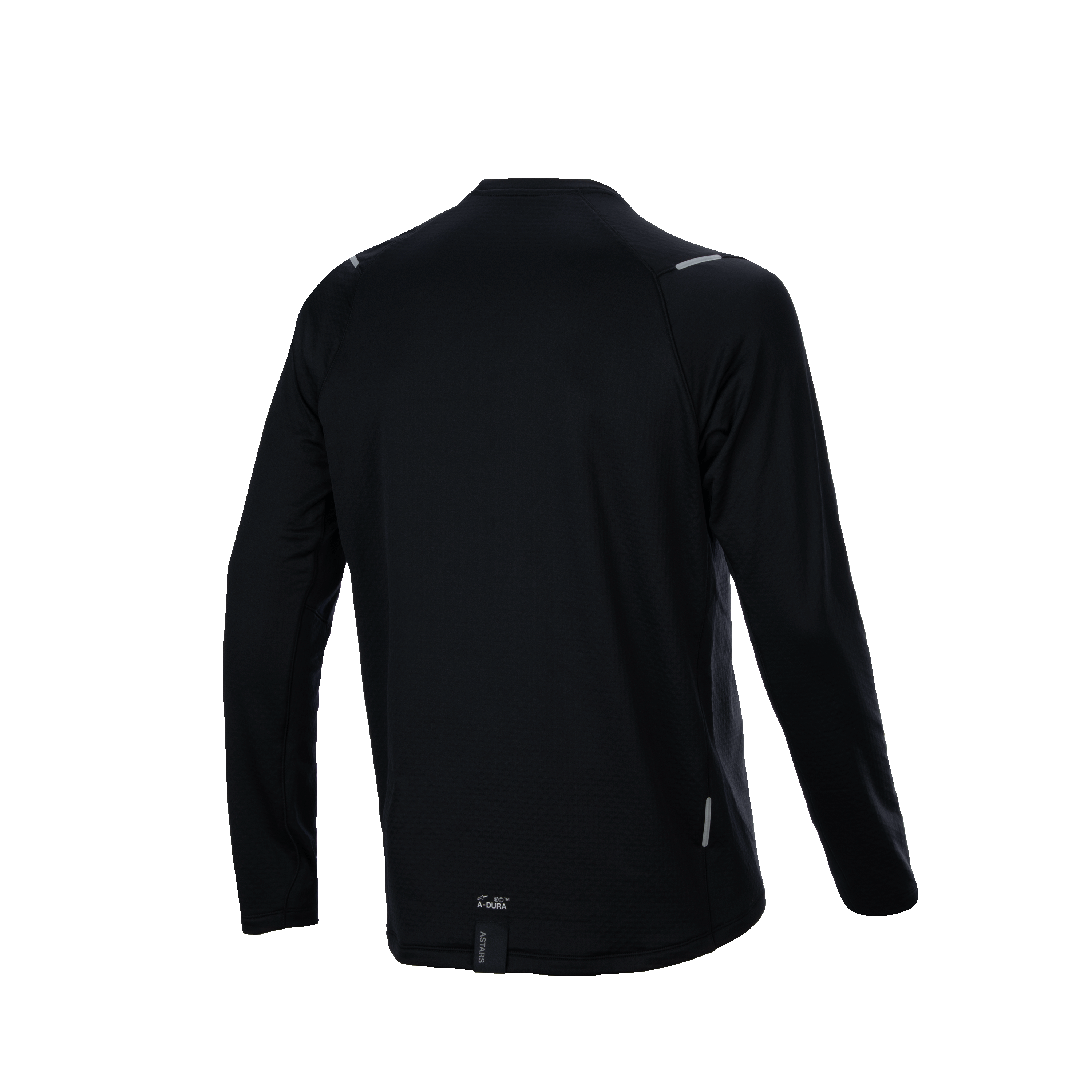Maglia termica Alpinestars A-Dura, vista posteriore, nero, maglia da mountain bike a maniche lunghe con coda allungata, tessuto isolante testurizzato, piccolo logo A-Dura e dettagli riflettenti