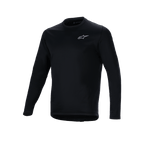 Alpinestars A-Dura Thermal Jersey, maglia da ciclismo a maniche lunghe nera, piccolo logo Alpinestars bianco sul petto, coda allungata per copertura posteriore, fodera in pile isolante per mountain bike in climi freddi