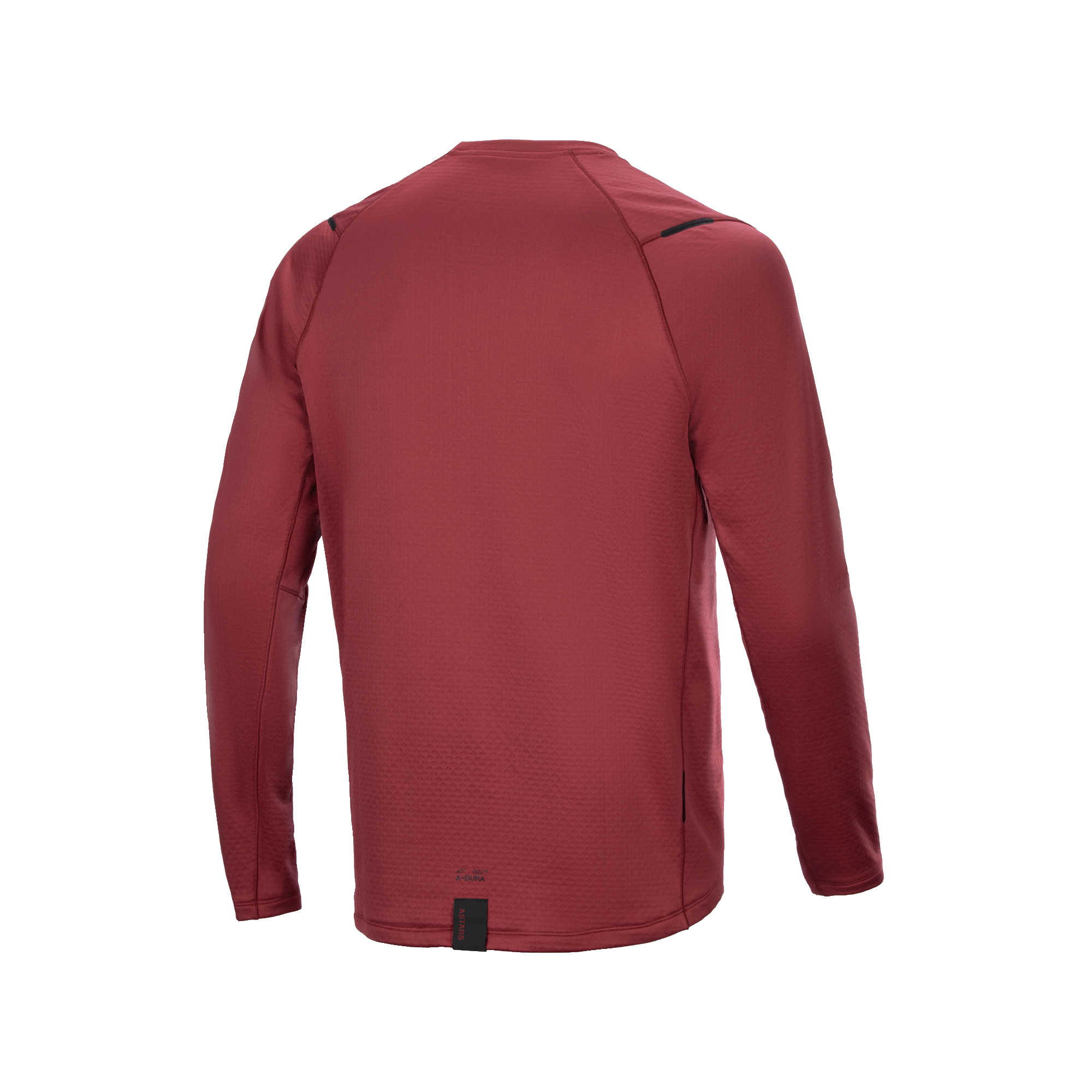 Alpinestars A-Dura Thermal Jersey, maglia da ciclismo a maniche lunghe, bordeaux, vista posteriore con coda allungata per maggiore copertura, tessuto termico isolante testurizzato, branding minimalista sull'orlo