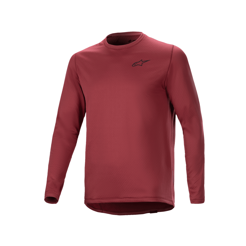 Alpinestars A-Dura Thermal Jersey, maglia da ciclismo a maniche lunghe, bordeaux, tessuto isolante testurizzato con piccolo logo a stella nero sul petto, orlo posteriore allungato per la guida in MTB