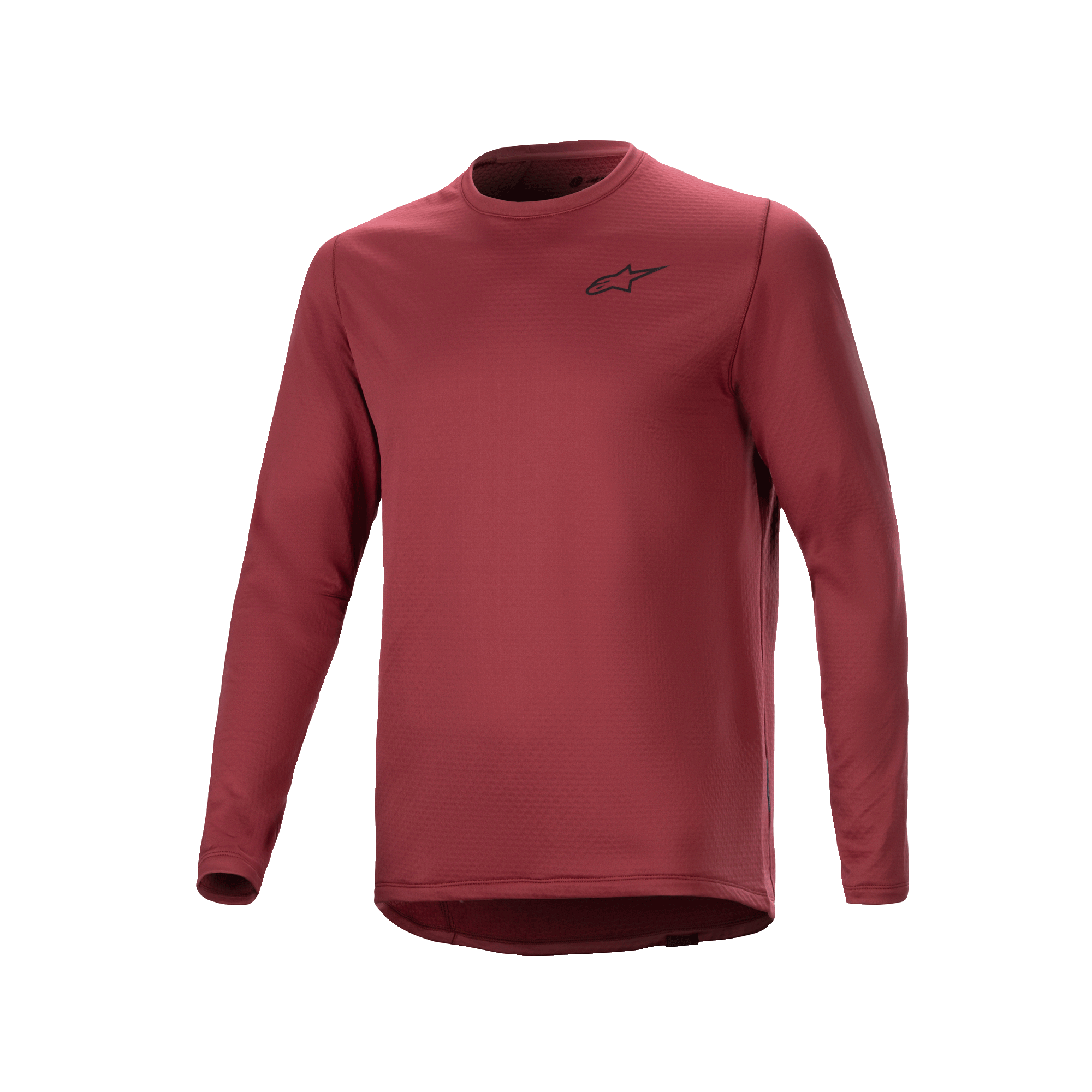 Alpinestars A-Dura Thermal Jersey, maglia da ciclismo a maniche lunghe, bordeaux, tessuto isolante testurizzato con piccolo logo a stella nero sul petto, orlo posteriore allungato per la guida in MTB
