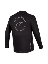 Maglia nera A-Dura Air a maniche lunghe, retro con grafica grigia Racing Ahead, abbigliamento da MTB traspirante.