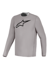 Maglia Alpinestars A-Dura Ride grigia a maniche lunghe, logo nero, tessuto tecnico traspirante per mountain bike.
