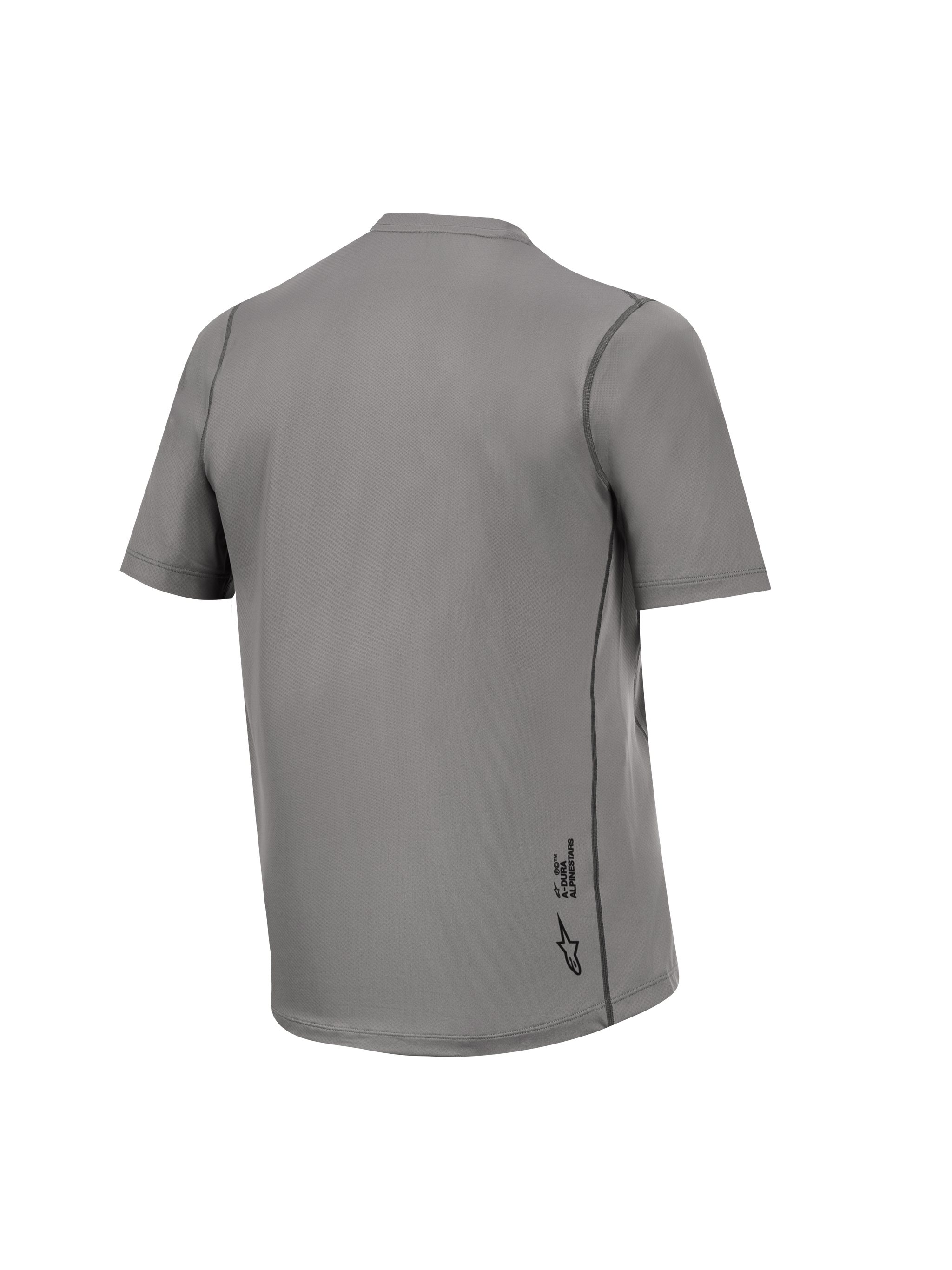 Maglia A-Dura Ride grigia Alpinestars, vista posteriore in jacquard con logo nero sull'orlo inferiore.
