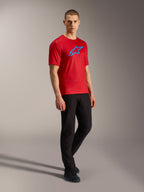 Maglia A-Dura Ride rossa a maniche corte con logo Astars blu, tessuto jacquard leggero, abbigliamento tecnico MTB.