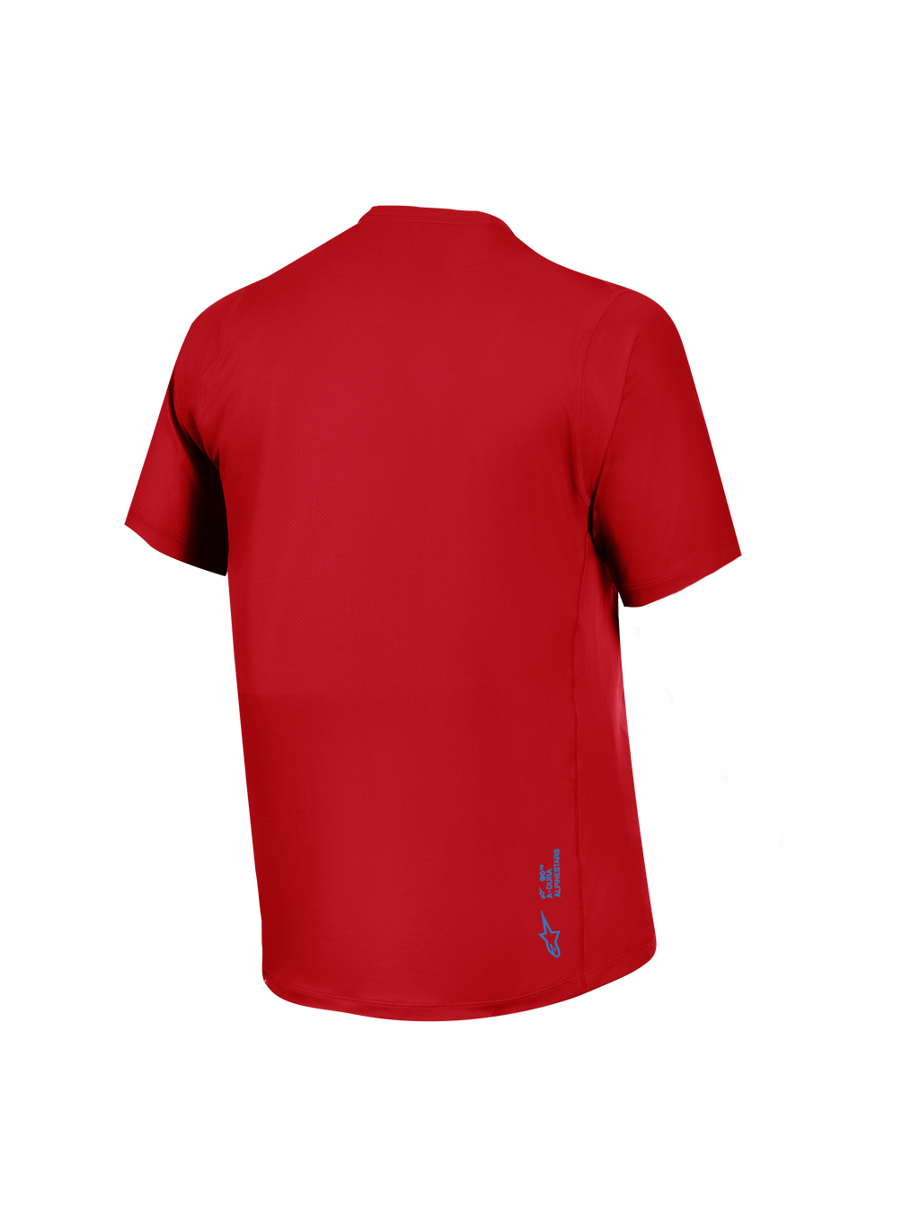 Maglia Alpinestars A-Dura Ride rossa, vista posteriore in tessuto jacquard traspirante e piccolo logo blu.