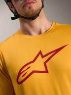 Maglia a maniche corte A-Dura Ride arancione con logo Astars rosso sul petto, abbigliamento tecnico MTB.