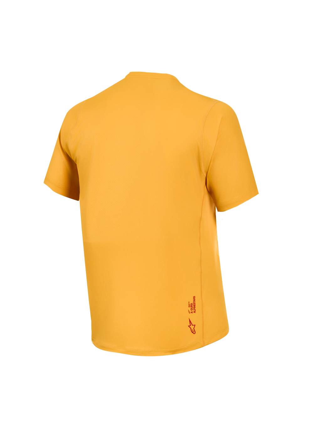 Maglia Alpinestars A-Dura Ride arancione, vista posteriore in tessuto jacquard con logo Astars sul bordo inferiore.