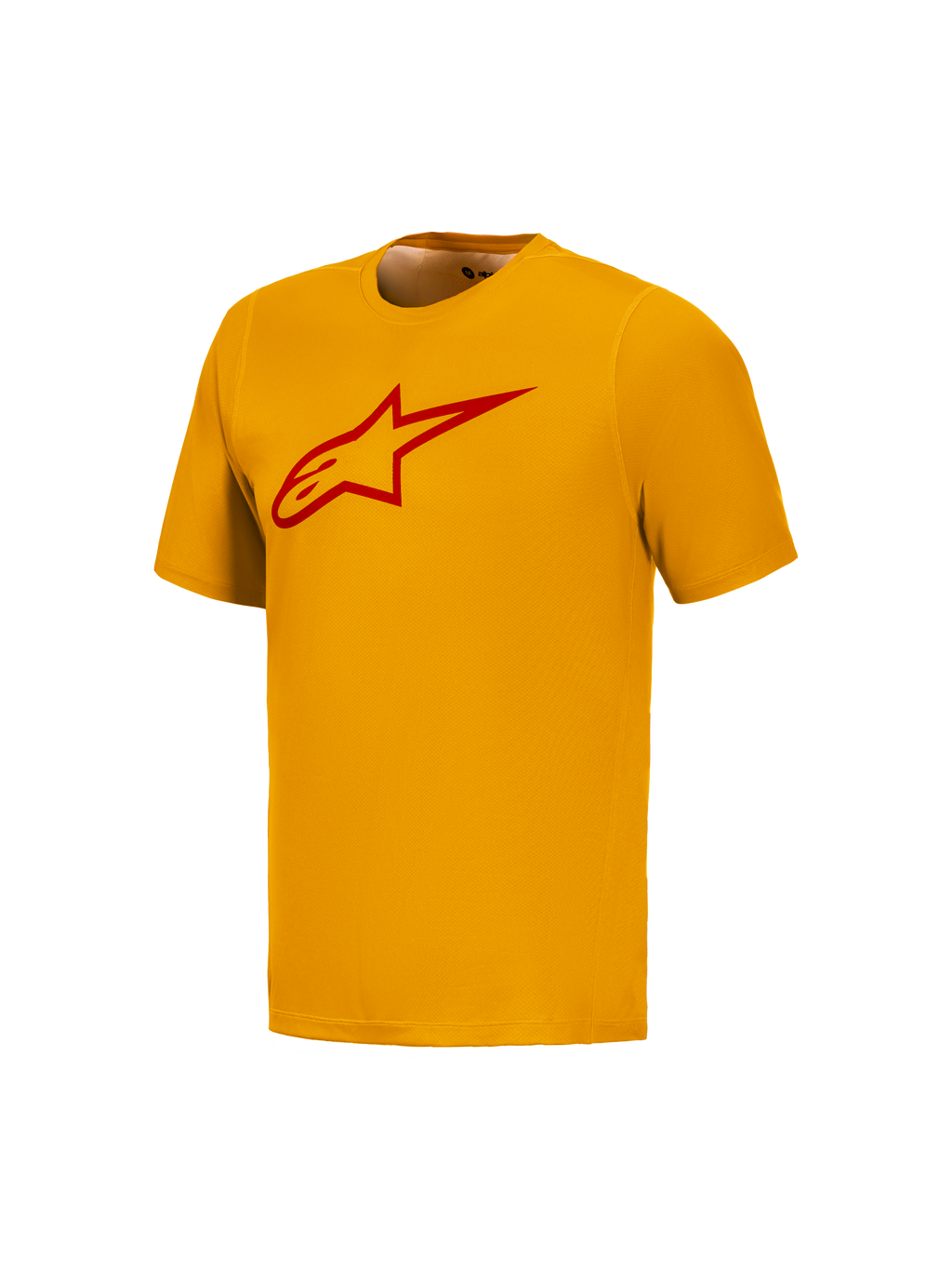 Alpinestars A-Dura Ride Maglia a maniche corte arancione, logo Astars rosso sul petto, abbigliamento tecnico da MTB.
