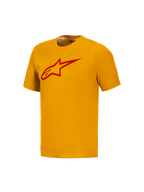 Alpinestars A-Dura Ride Maglia a maniche corte arancione, logo Astars rosso sul petto, abbigliamento tecnico da MTB.