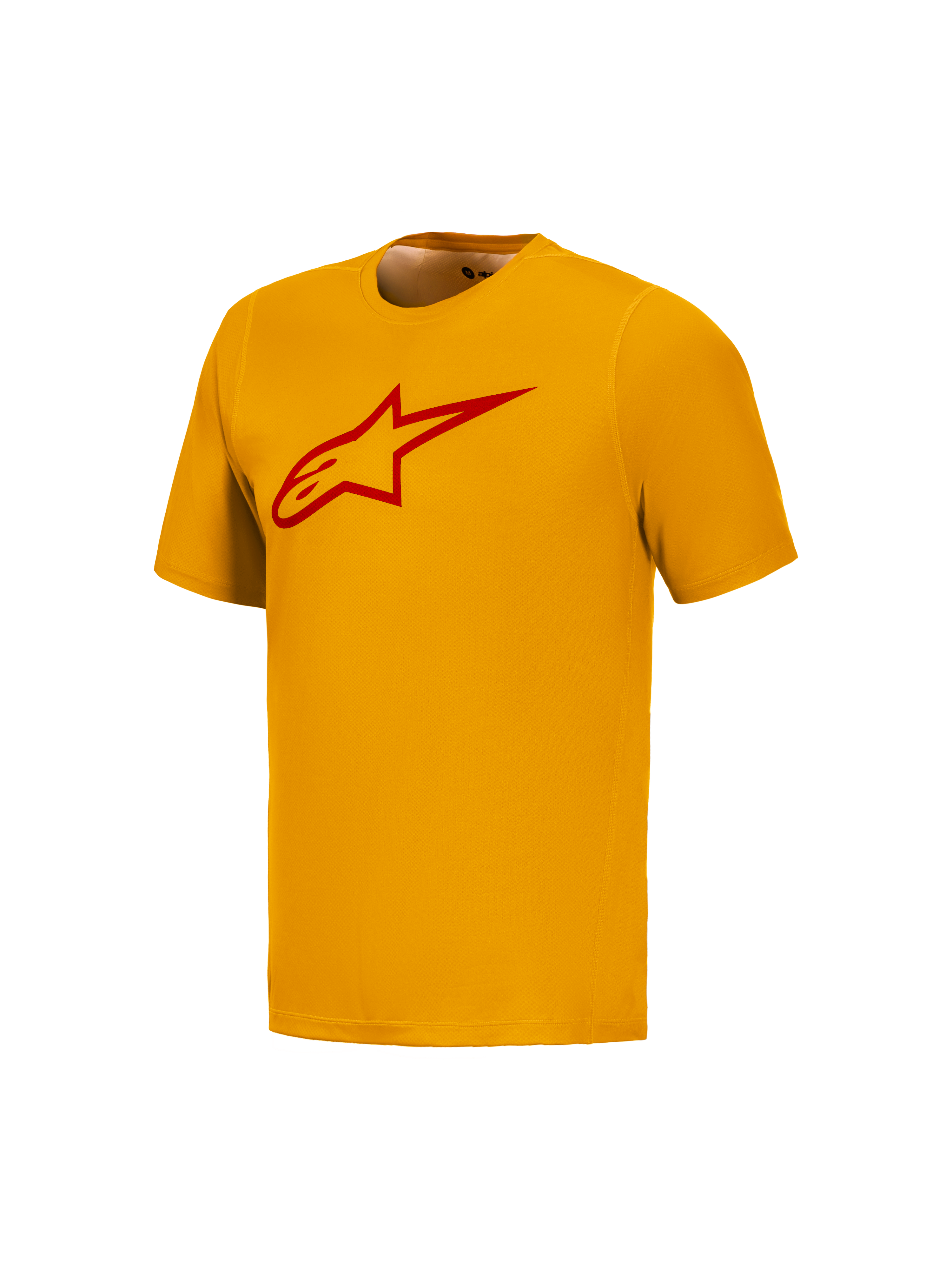 Alpinestars A-Dura Ride Maglia a maniche corte arancione, logo Astars rosso sul petto, abbigliamento tecnico da MTB.