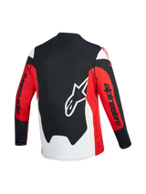 Maglia A-Dura Race rossa e nera, vista posteriore con logo Astars bianco e branding Alpinestars sulle maniche.