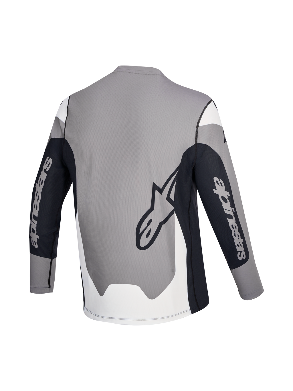 Maglia A-Dura Race, maglia MTB a maniche lunghe, vista posteriore nei colori grigio, nero e bianco con loghi del marchio