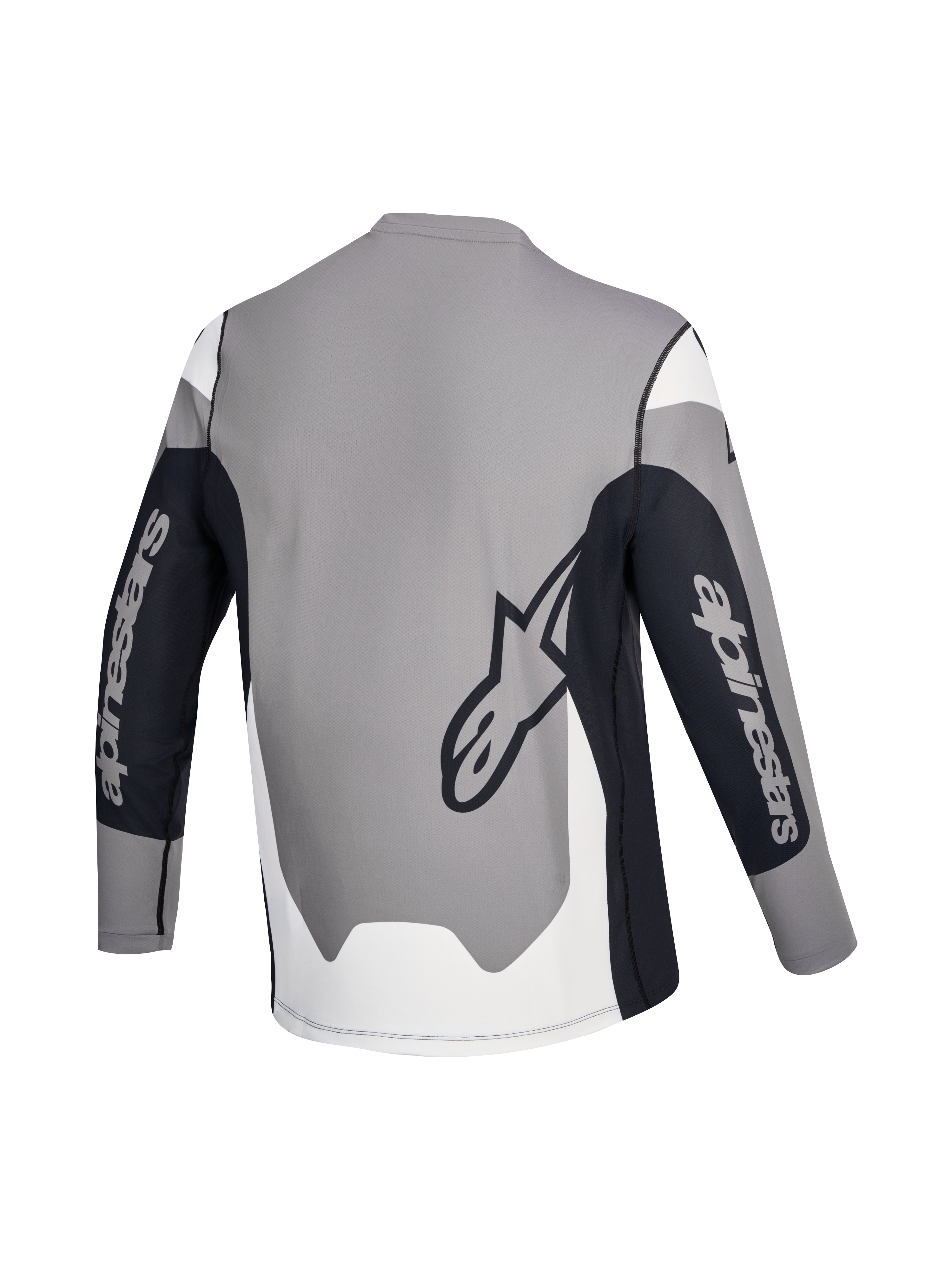 Maglia A-Dura Race, maglia MTB a maniche lunghe, vista posteriore nei colori grigio, nero e bianco con loghi del marchio
