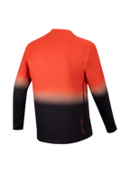 Maglia Alpinestars A-Dura ASTARS 2.0 a manica lunga, vista posteriore arancione e nera sfumata per MTB ad alte prestazioni.