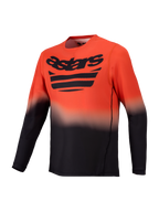 Maglia Alpinestars A-Dura ASTARS 2.0, maglia da MTB a maniche lunghe arancione e nera con sfumatura e logo sul petto.