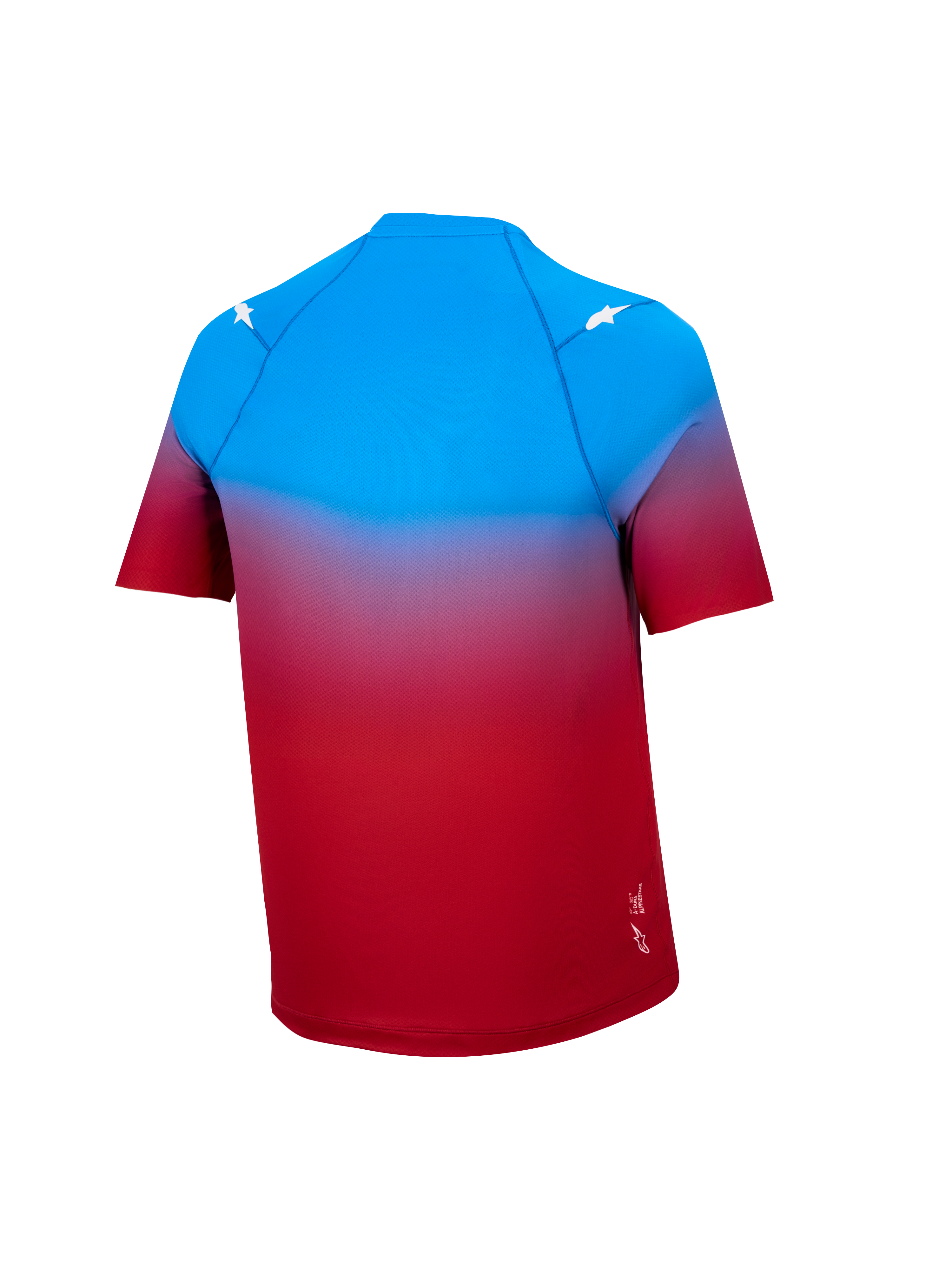 Maglia MTB A-Dura ASTARS 2.0 a maniche corte con sfumatura rosso-blu e accenti a stella bianchi.