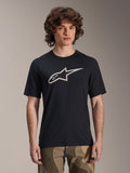 Alpinestars A-Dura Astar Jersey, maglia MTB a manica corta, nera con logo a stella bianco, indossata con pantaloni mimetici, abbigliamento mountain bike casual, tessuto tecnico traspirante