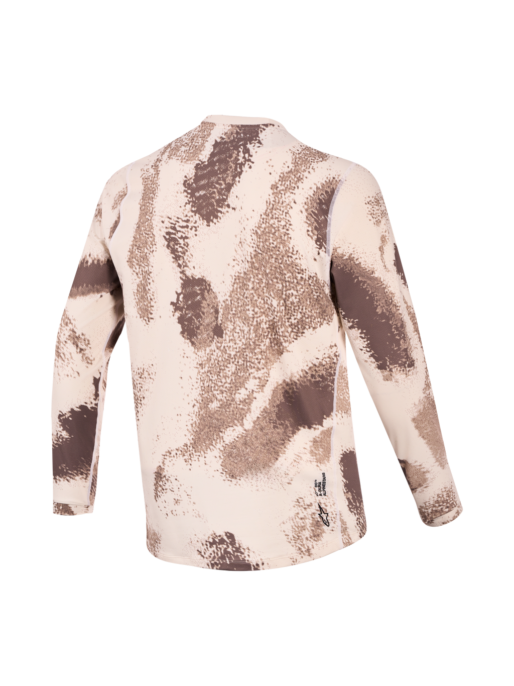 Maglia A-Dura Ride, maglia da mountain bike a maniche lunghe, sabbia e marrone con stampa mimetica, vista posteriore con orlo allungato e logo Astars